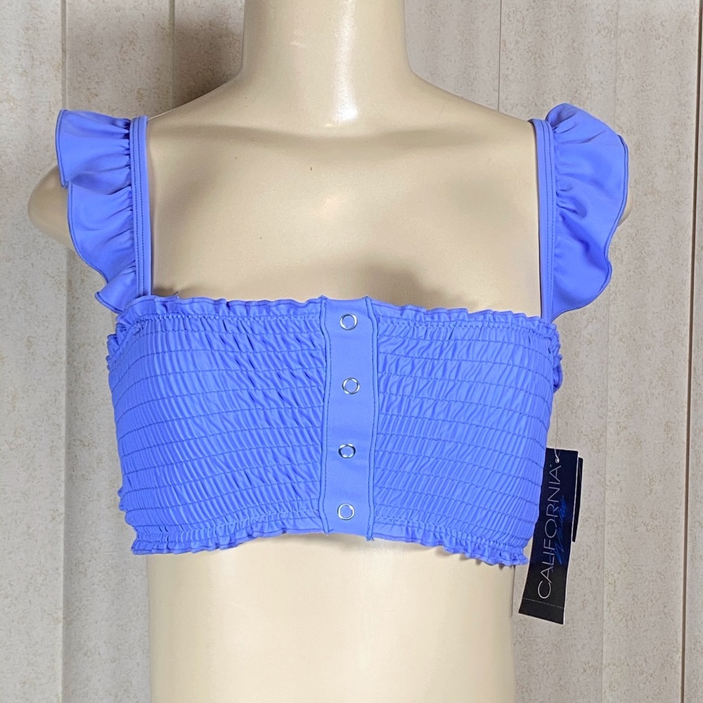 Jrs California Waves Blue Ruffled Bikini Top S